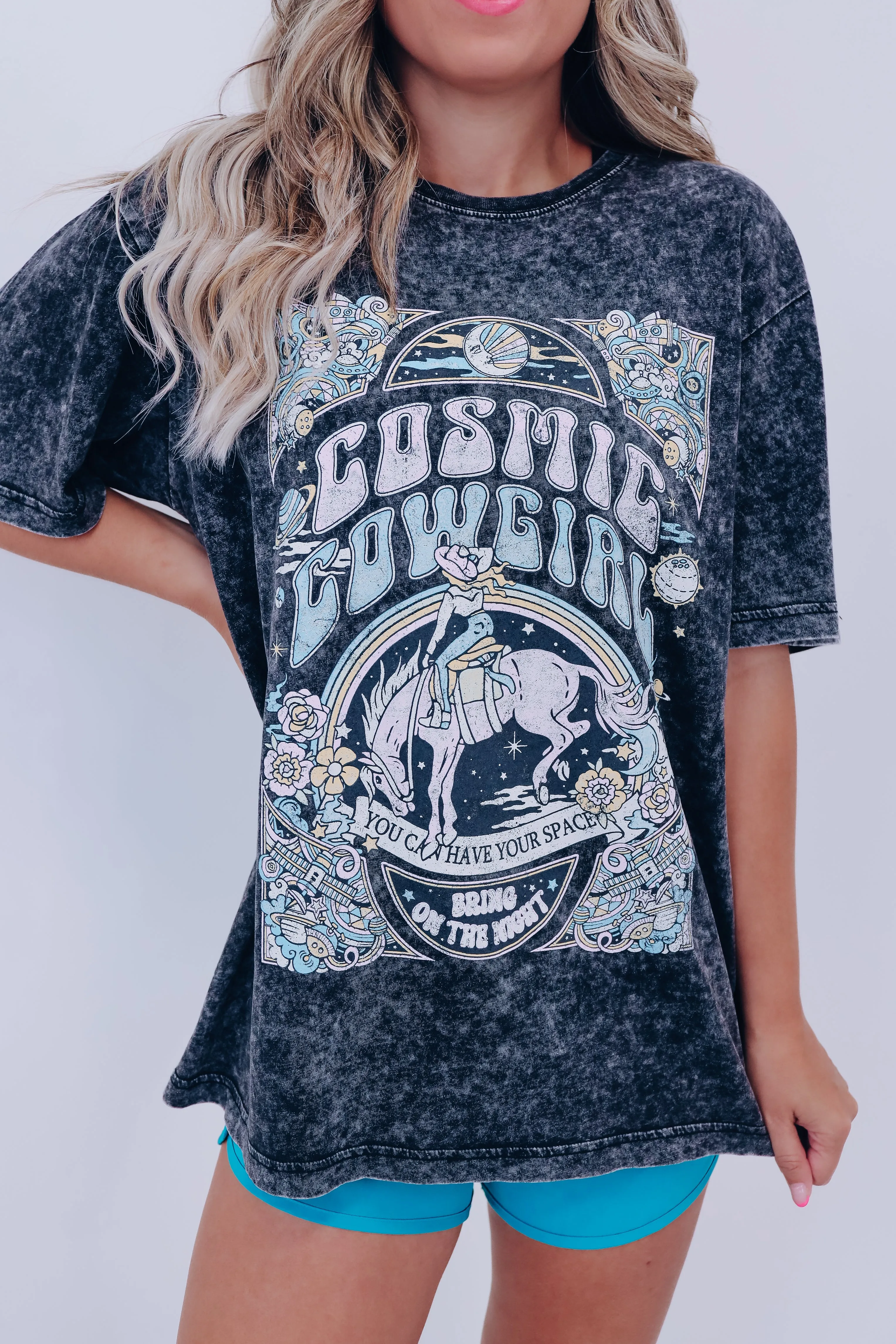 "Cosmic Cowgirl" Graphic Tee - Black