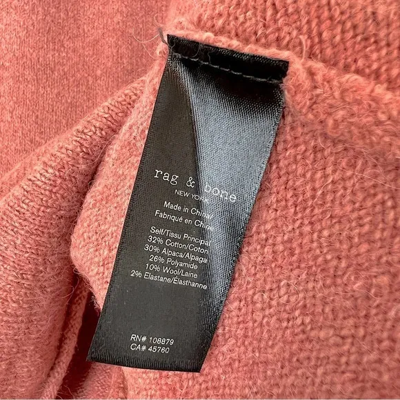 Rag &amp; Bone Alpaca Wool Elsa Crew Sweater Mauve Small Relaxed Cozy Chic Neutral