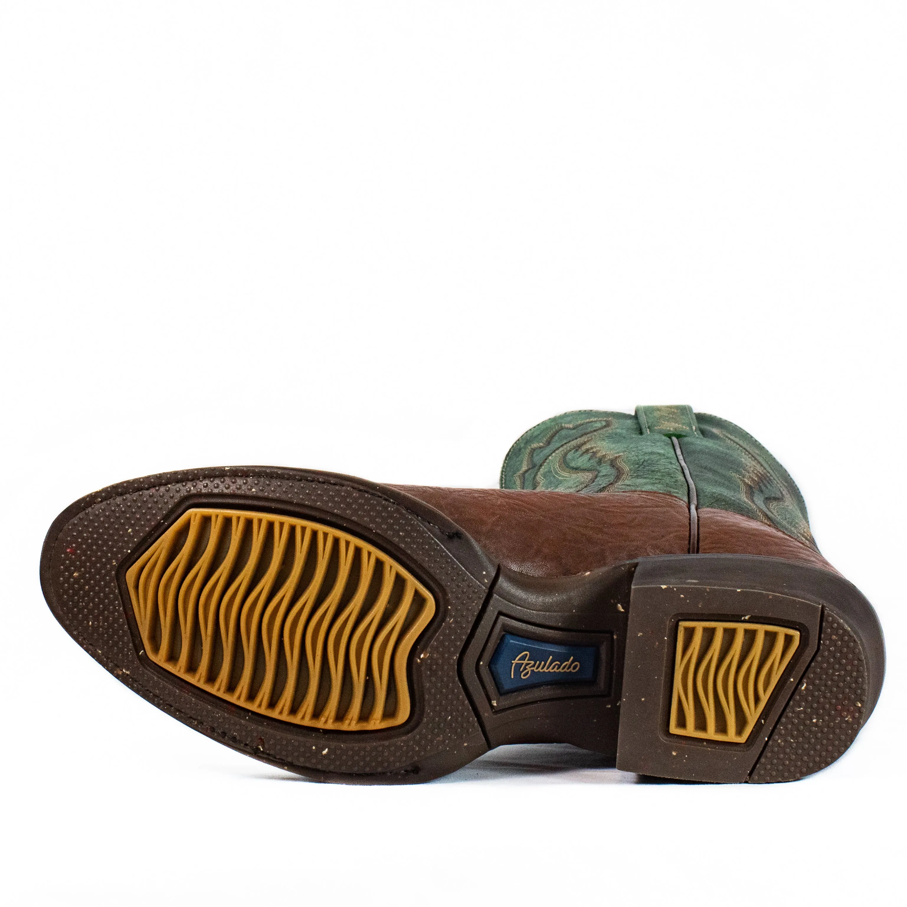 Ranch Boot (Rubber Sole) - Round Toe - Brown & Green