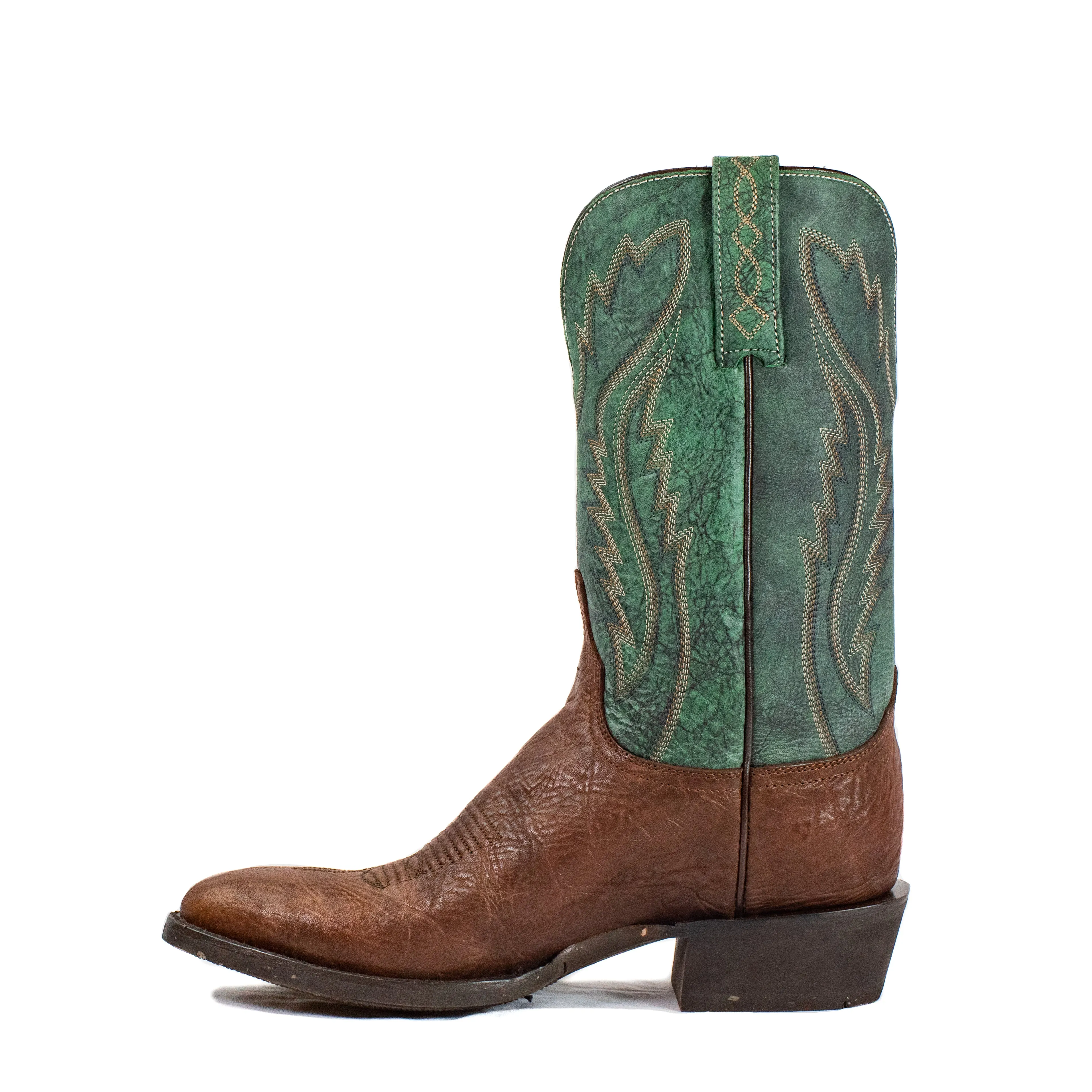 Ranch Boot (Rubber Sole) - Round Toe - Brown & Green