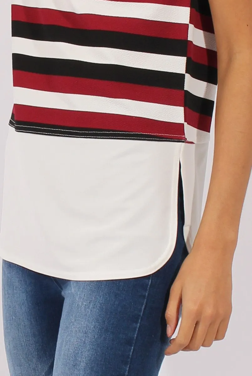 Red Stripe Cap Sleeve Tee - Hillary