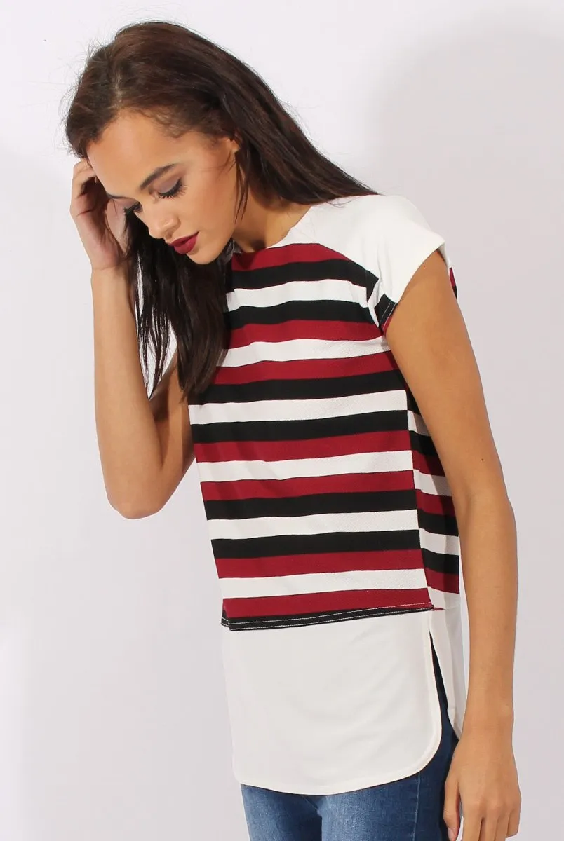Red Stripe Cap Sleeve Tee - Hillary