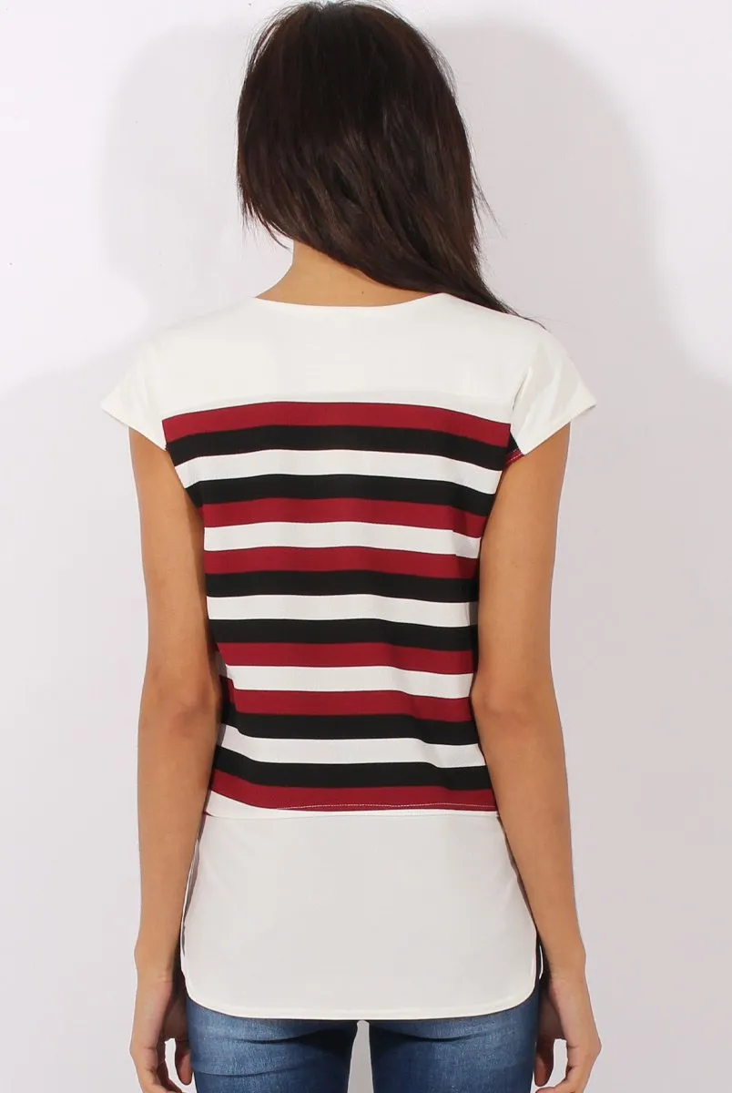 Red Stripe Cap Sleeve Tee - Hillary