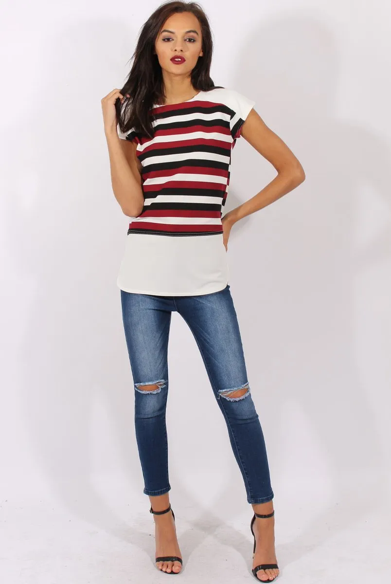 Red Stripe Cap Sleeve Tee - Hillary
