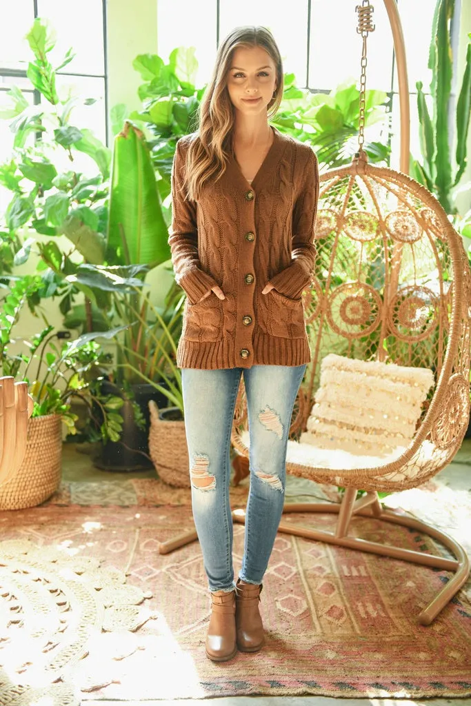 RIAH FASHION - Original Cable Sweater With Pockets