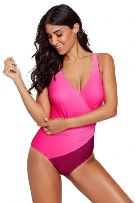 Rosy Ombre Tie Dye Wrap Front Teddy Swimsuit
