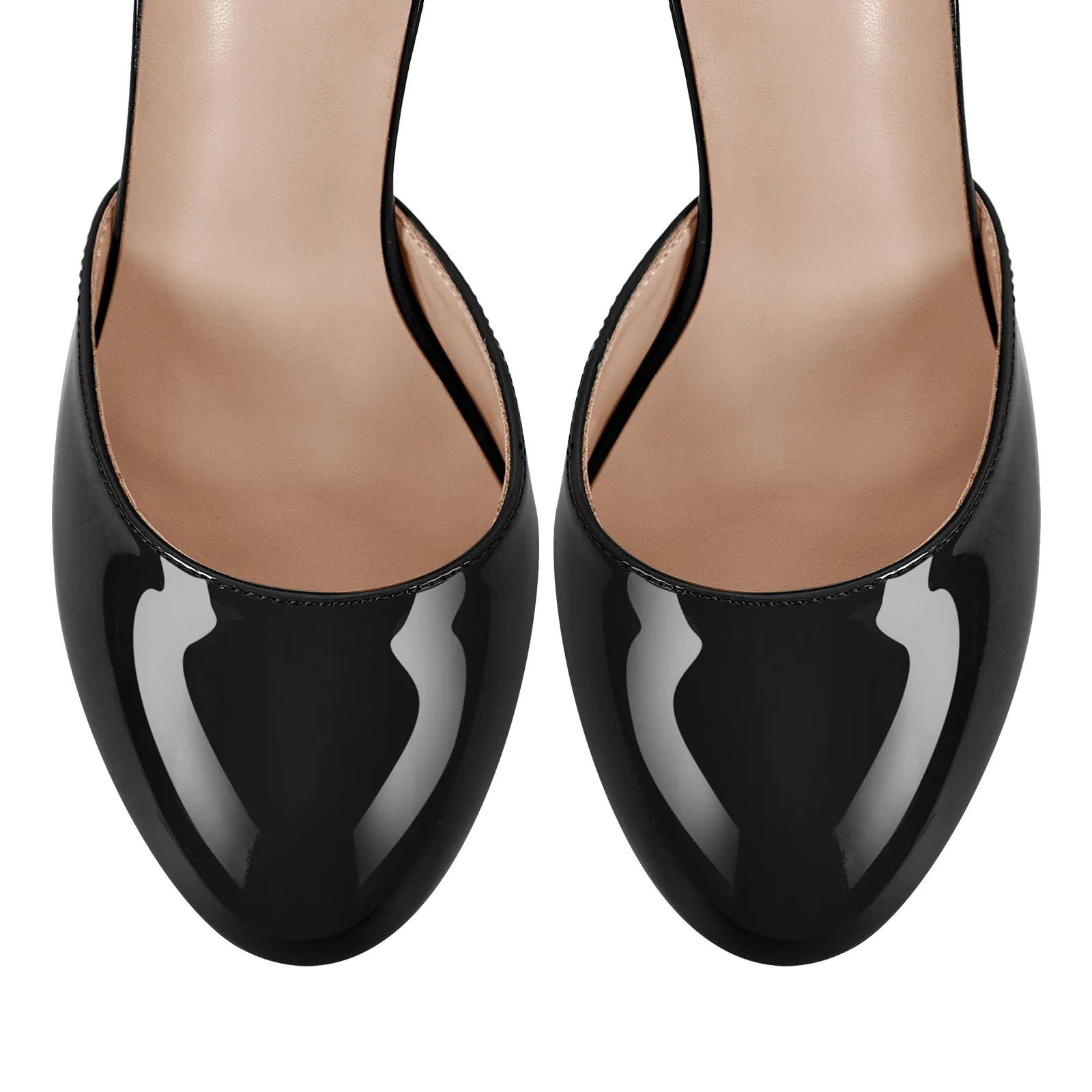 Round Toe Platform Ankle Strap Stiletto Pumps