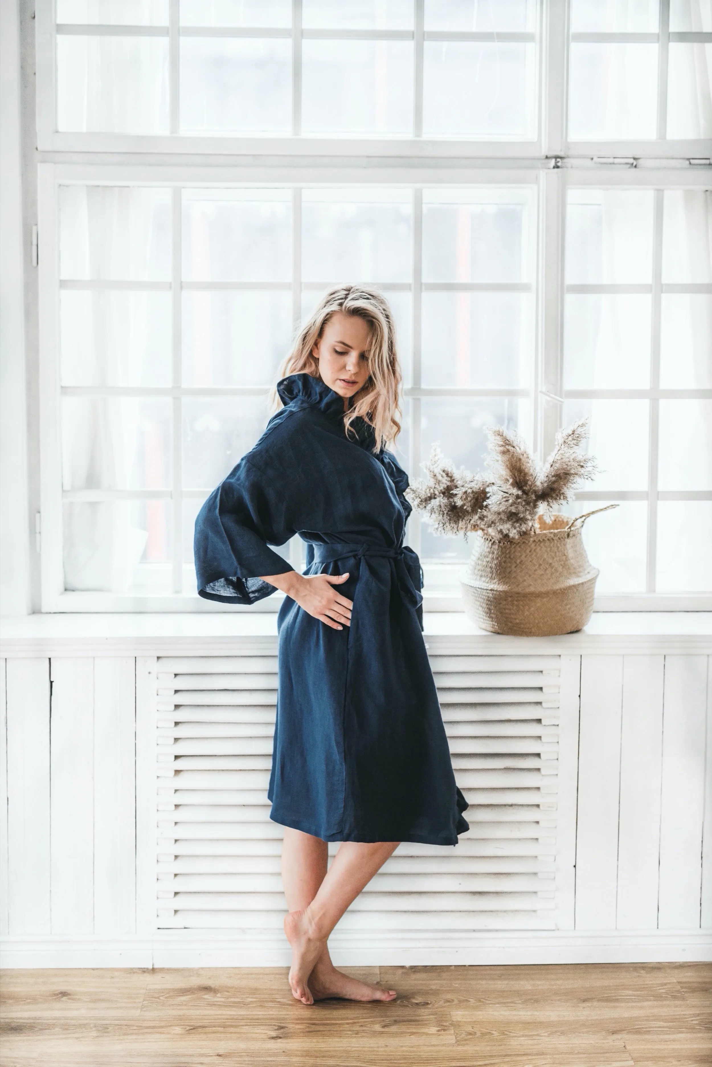 Ruffle kimono robe