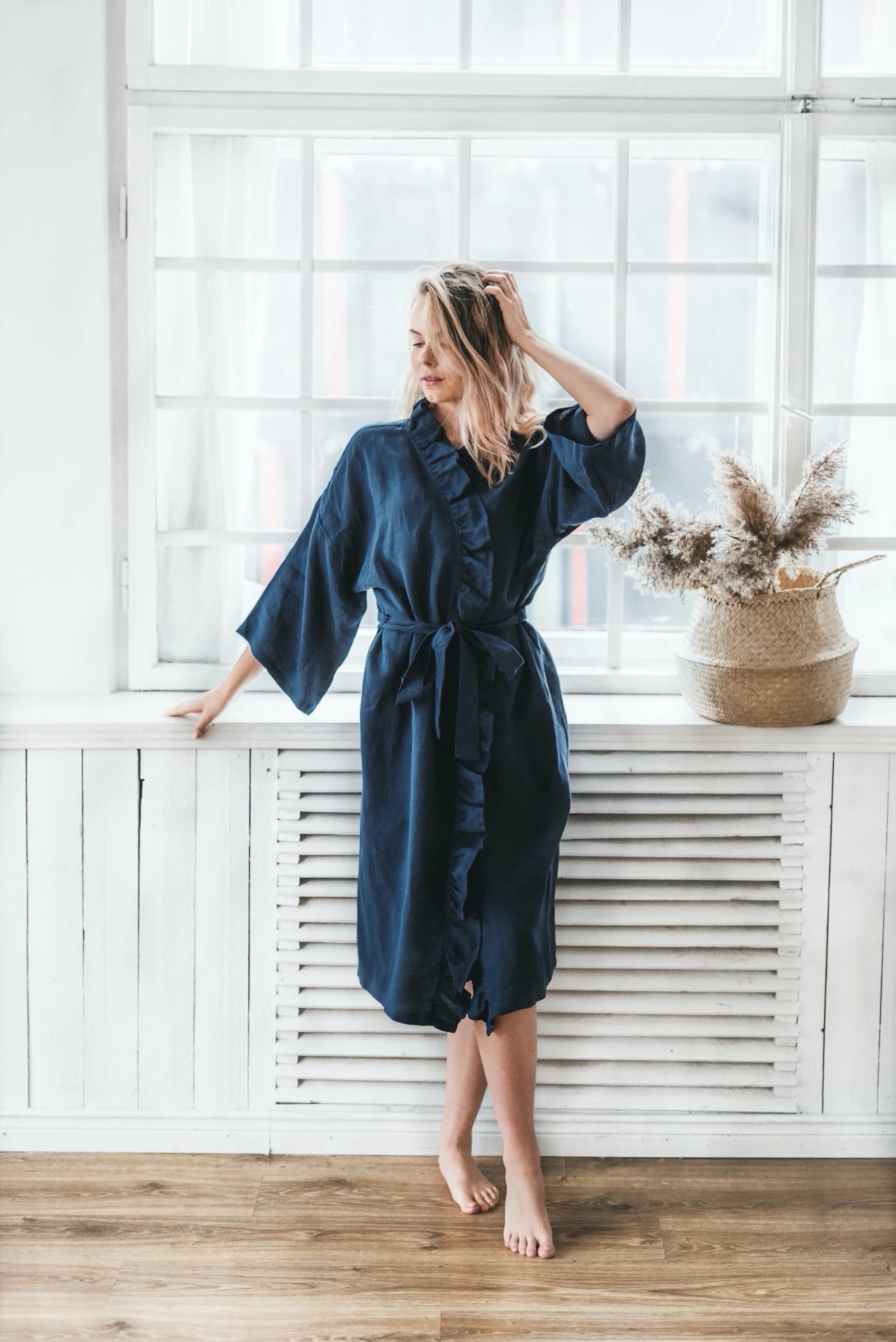 Ruffle kimono robe