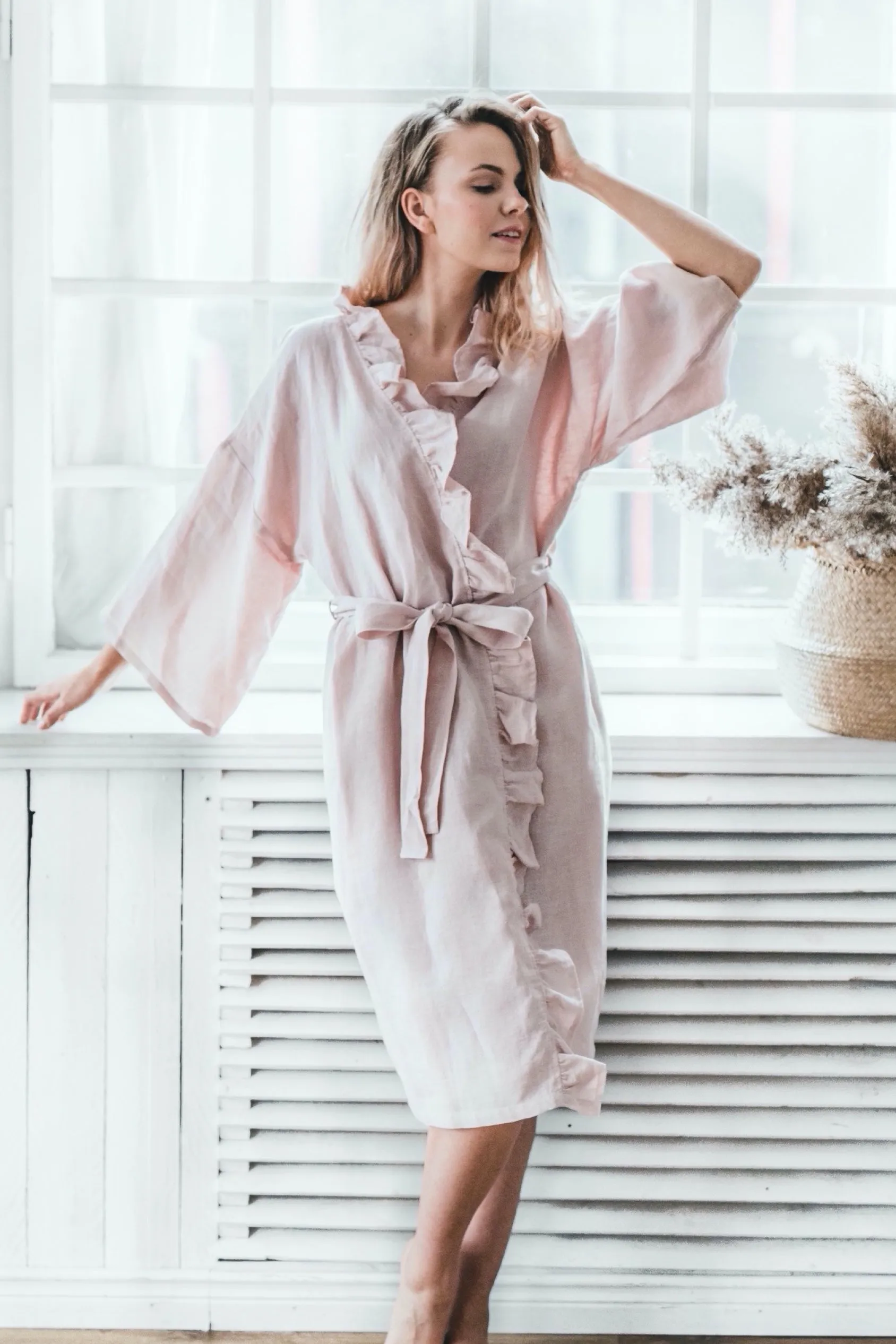 Ruffle kimono robe
