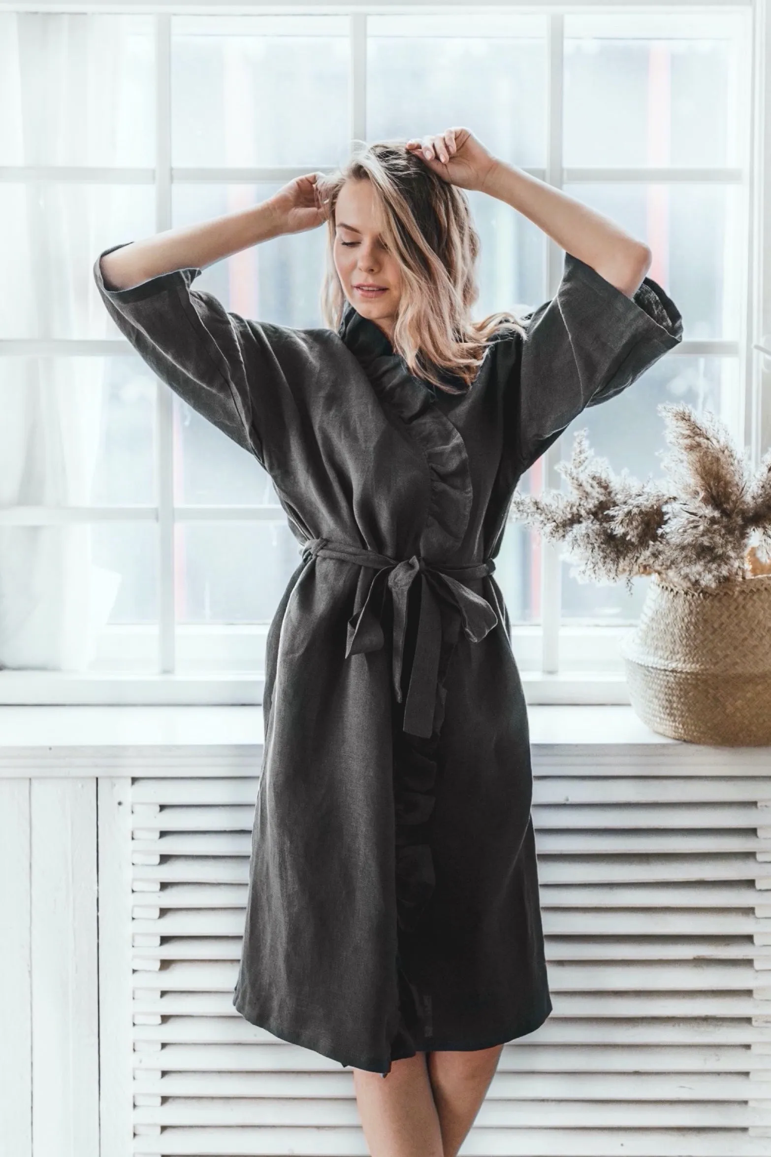 Ruffle kimono robe