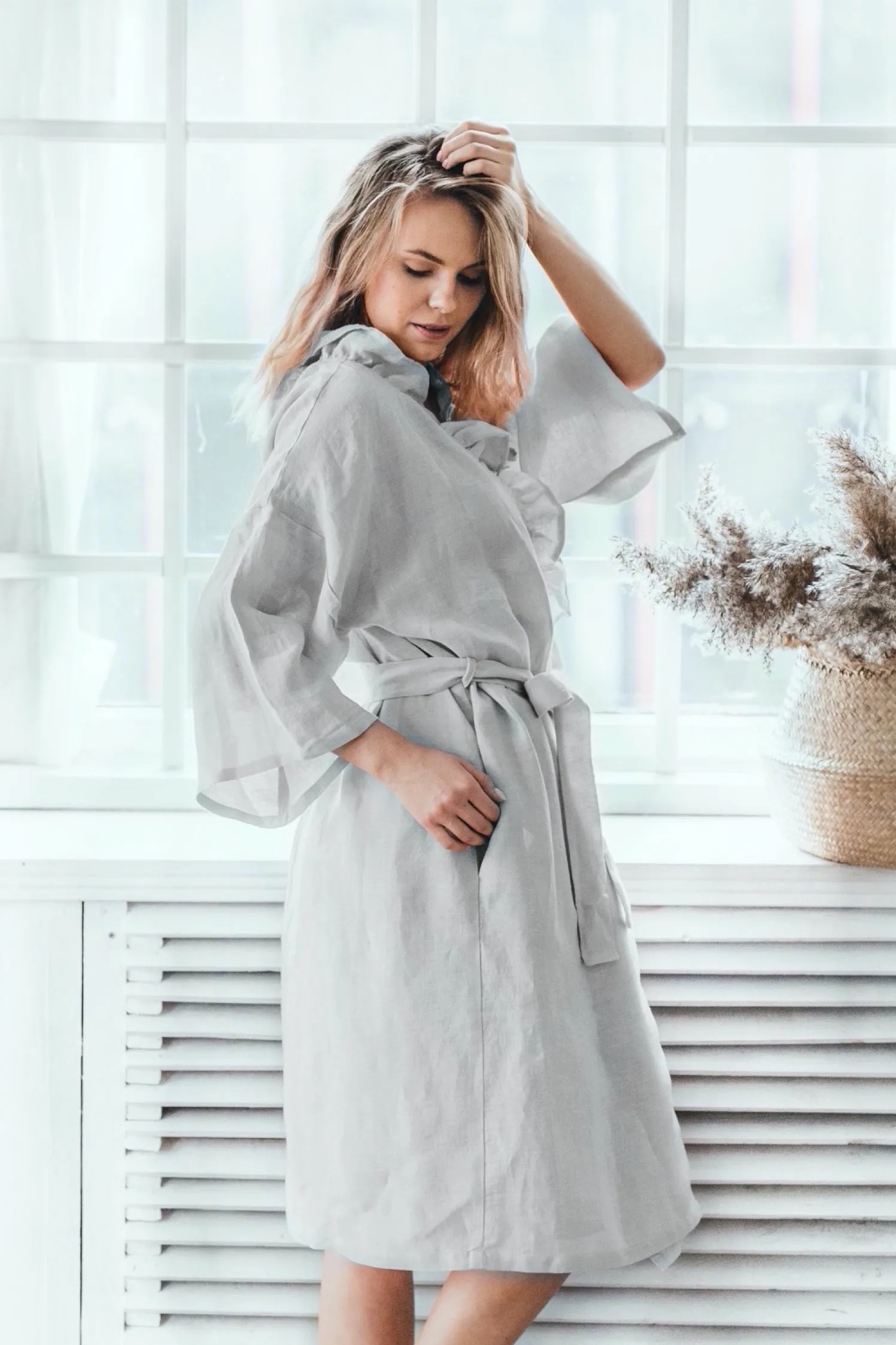 Ruffle kimono robe