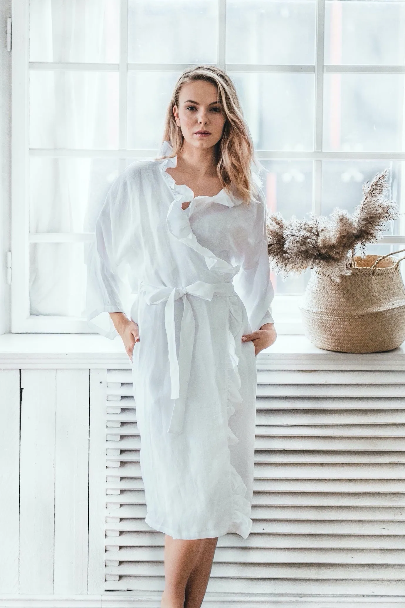 Ruffle kimono robe