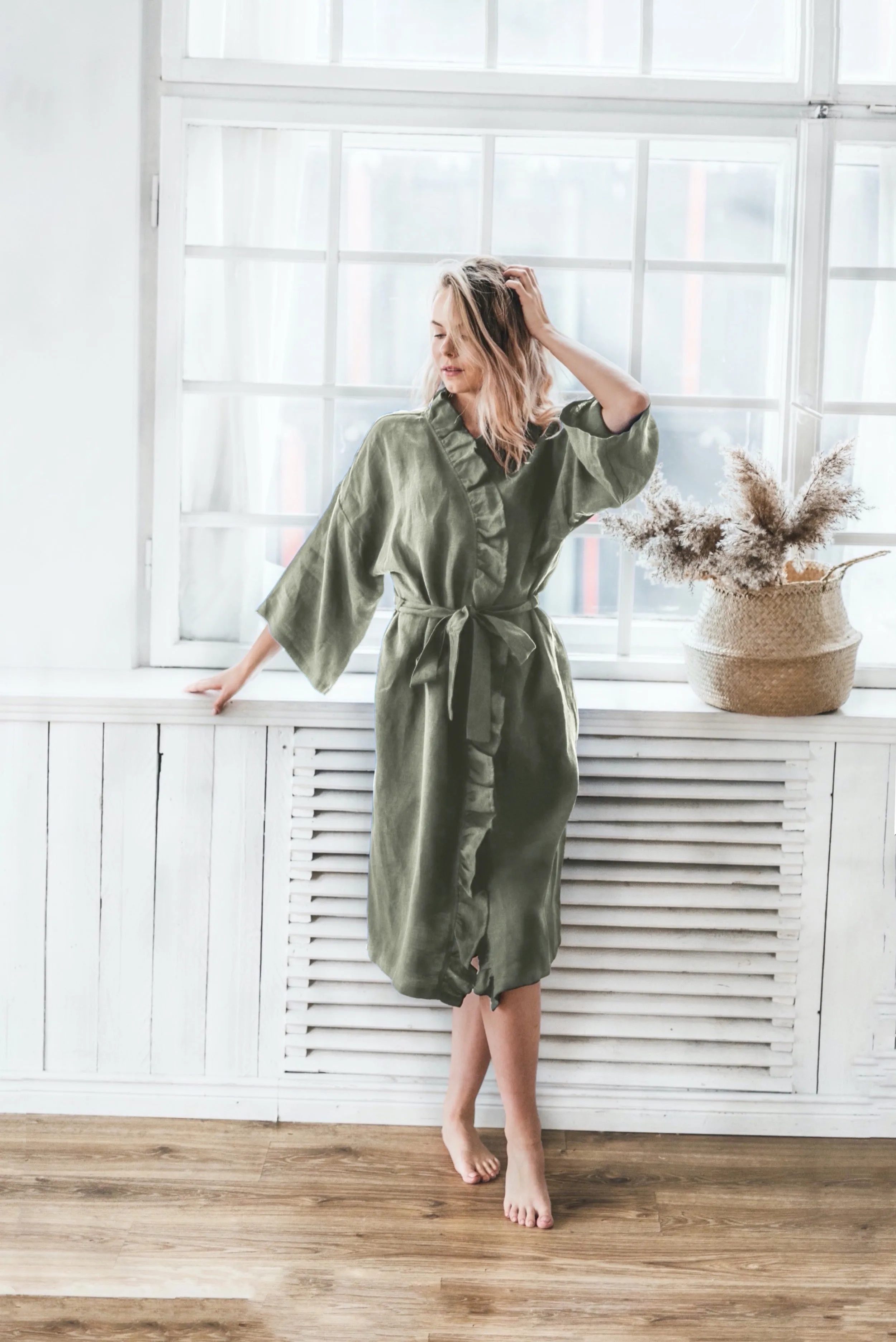 Ruffle kimono robe