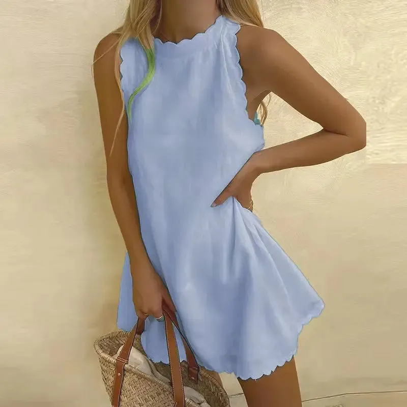 Scalloped Hem Sleeveless Mini Dress | Summer Casual Wear