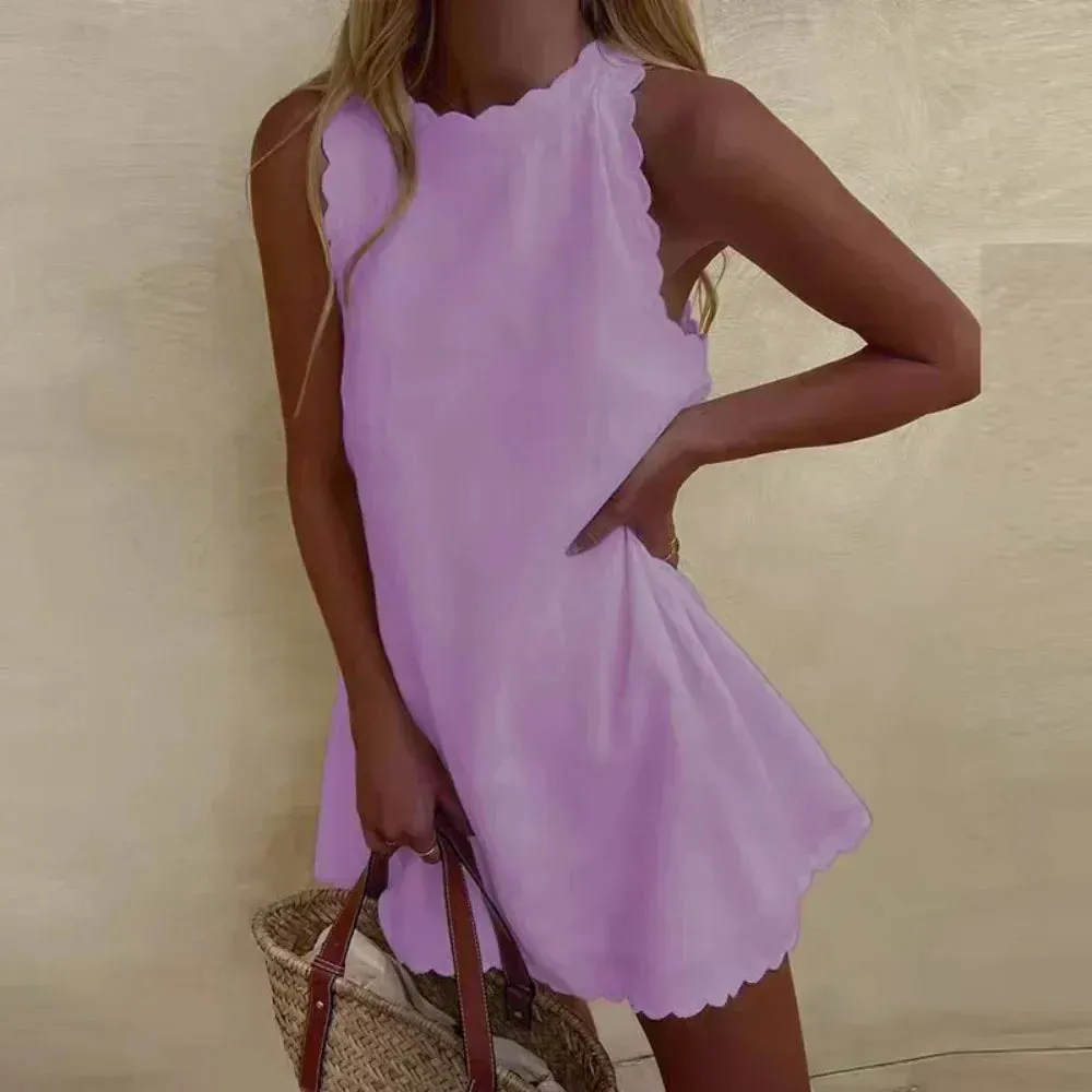 Scalloped Hem Sleeveless Mini Dress | Summer Casual Wear