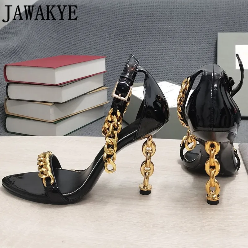 Seasonprestige Gold Chain Heel Sandals Women