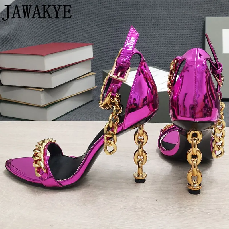 Seasonprestige Gold Chain Heel Sandals Women