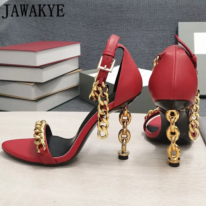 Seasonprestige Gold Chain Heel Sandals Women
