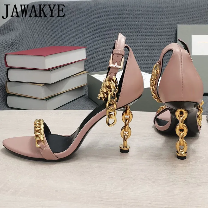 Seasonprestige Gold Chain Heel Sandals Women