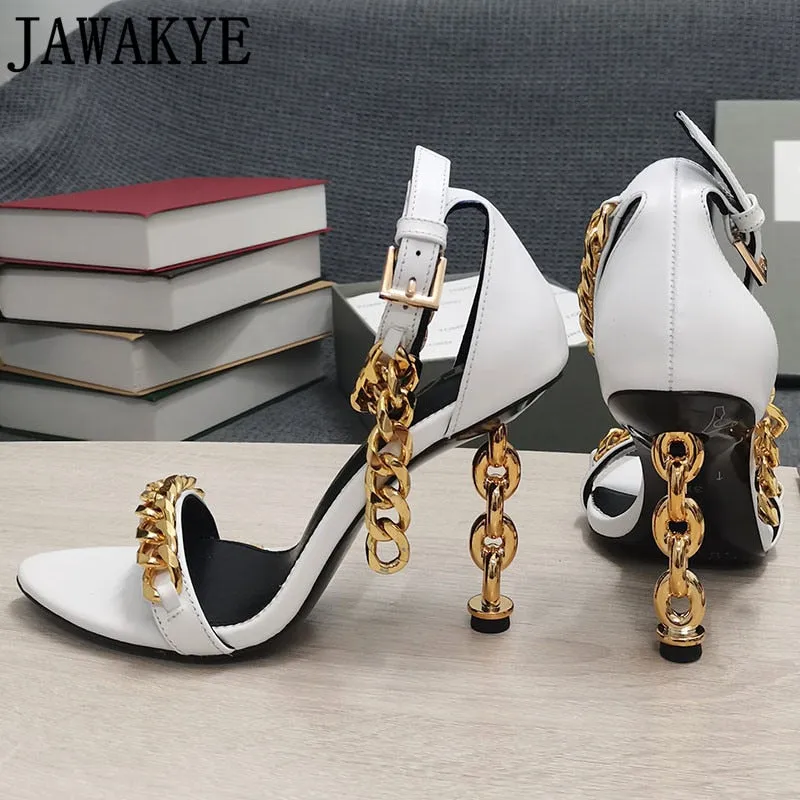 Seasonprestige Gold Chain Heel Sandals Women