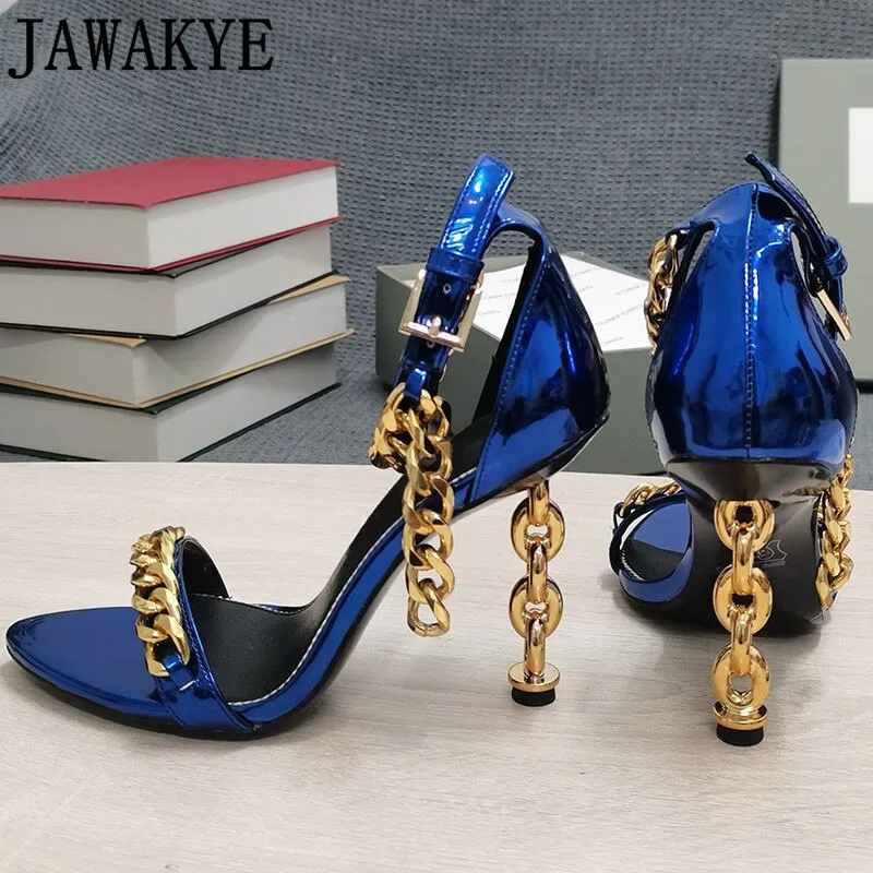 Seasonprestige Gold Chain Heel Sandals Women