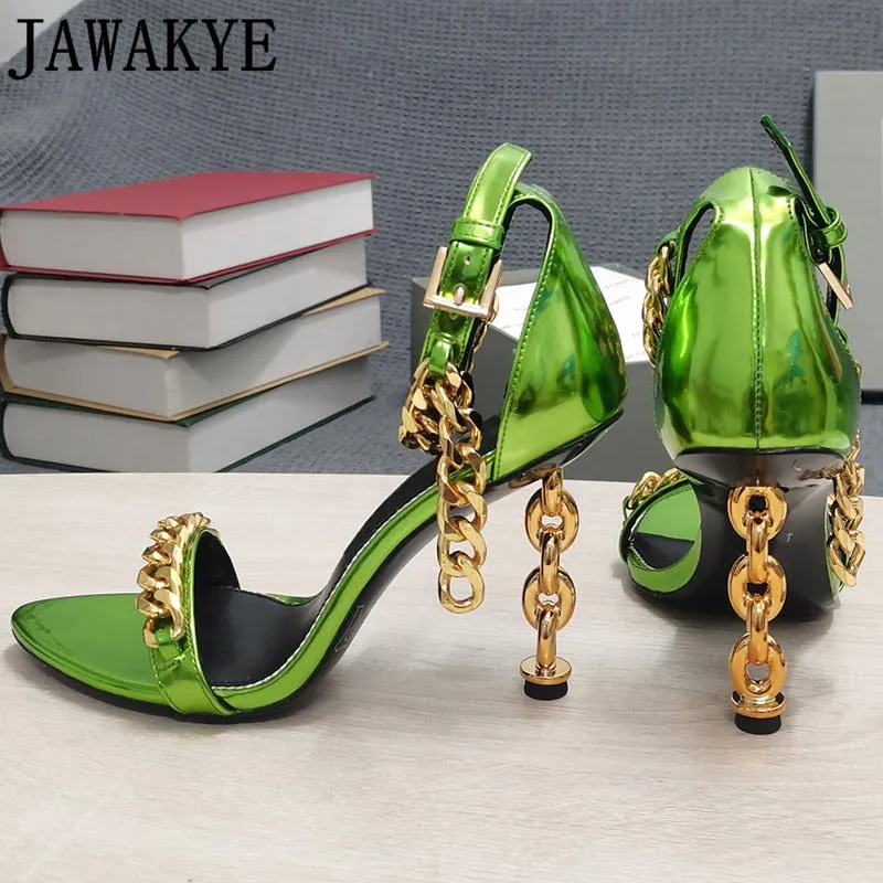 Seasonprestige Gold Chain Heel Sandals Women
