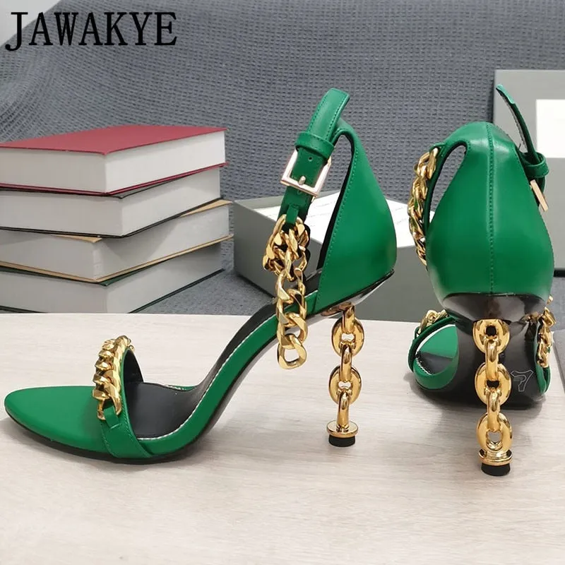 Seasonprestige Gold Chain Heel Sandals Women