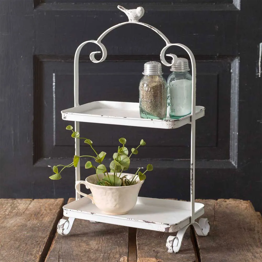 Shabby distressed white songbird caddy