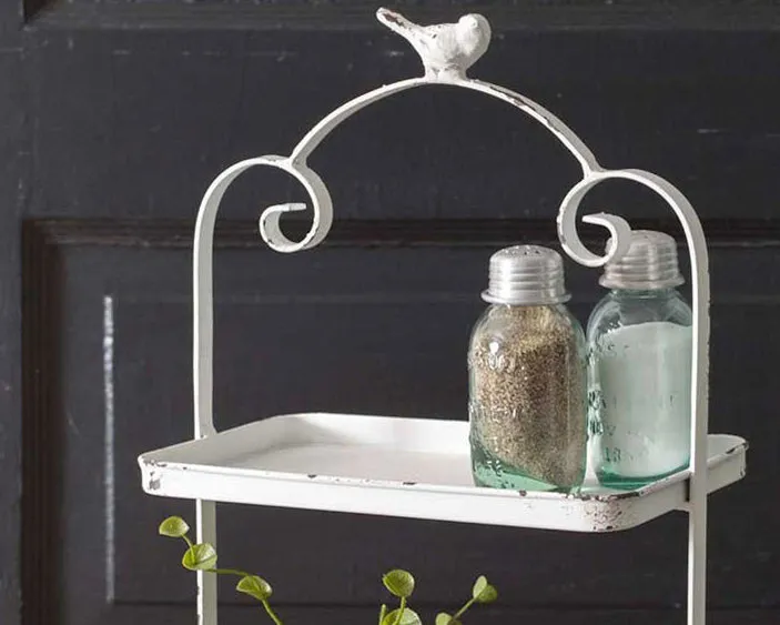 Shabby distressed white songbird caddy