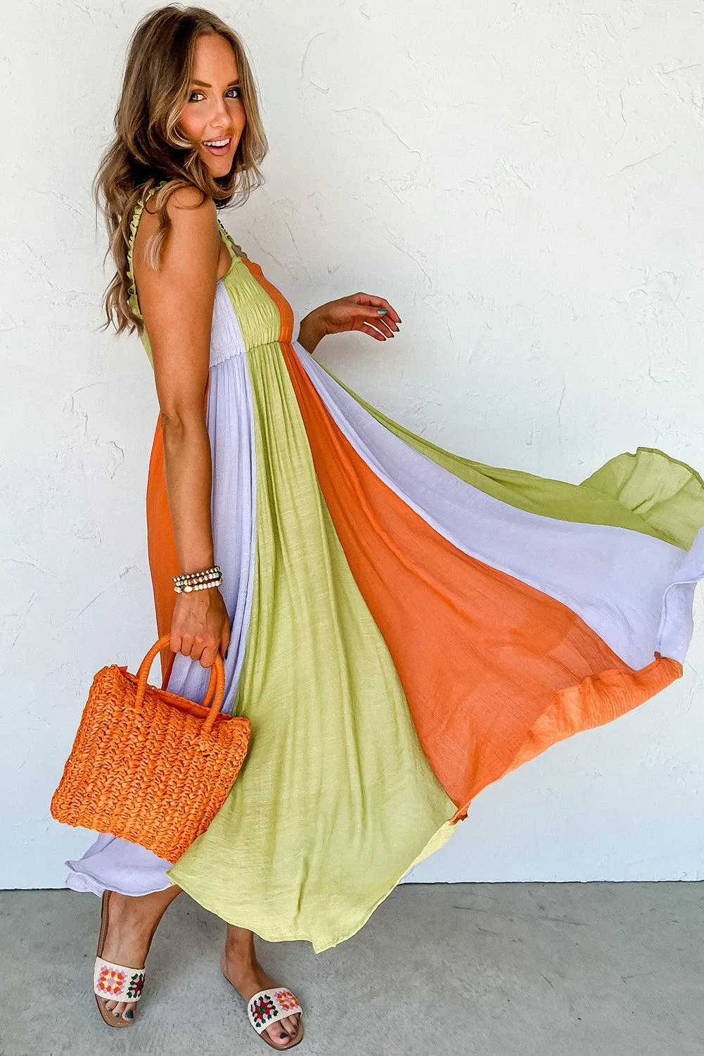 Shirred High Waist Fit & Flare Maxi Dress