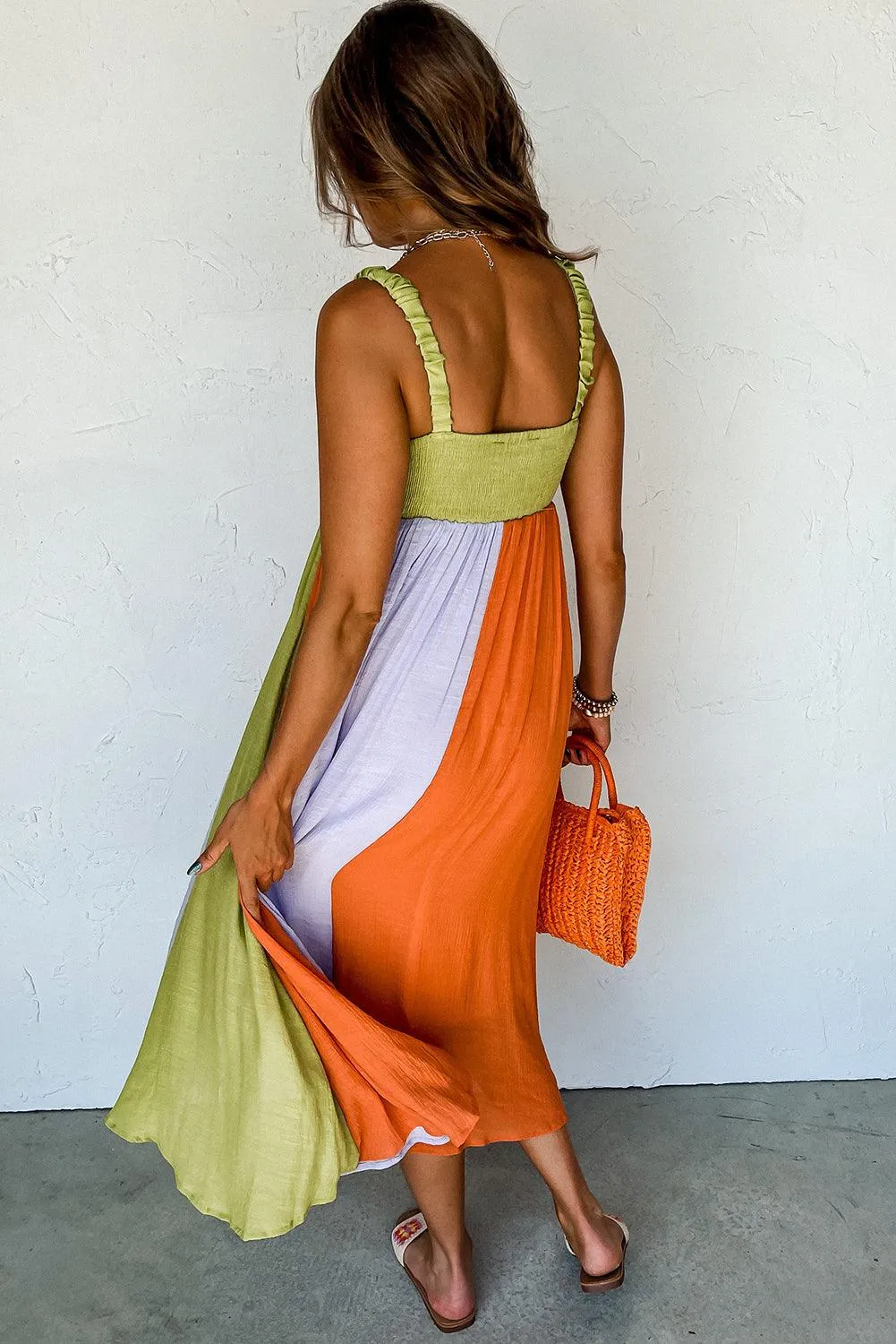 Shirred High Waist Fit & Flare Maxi Dress