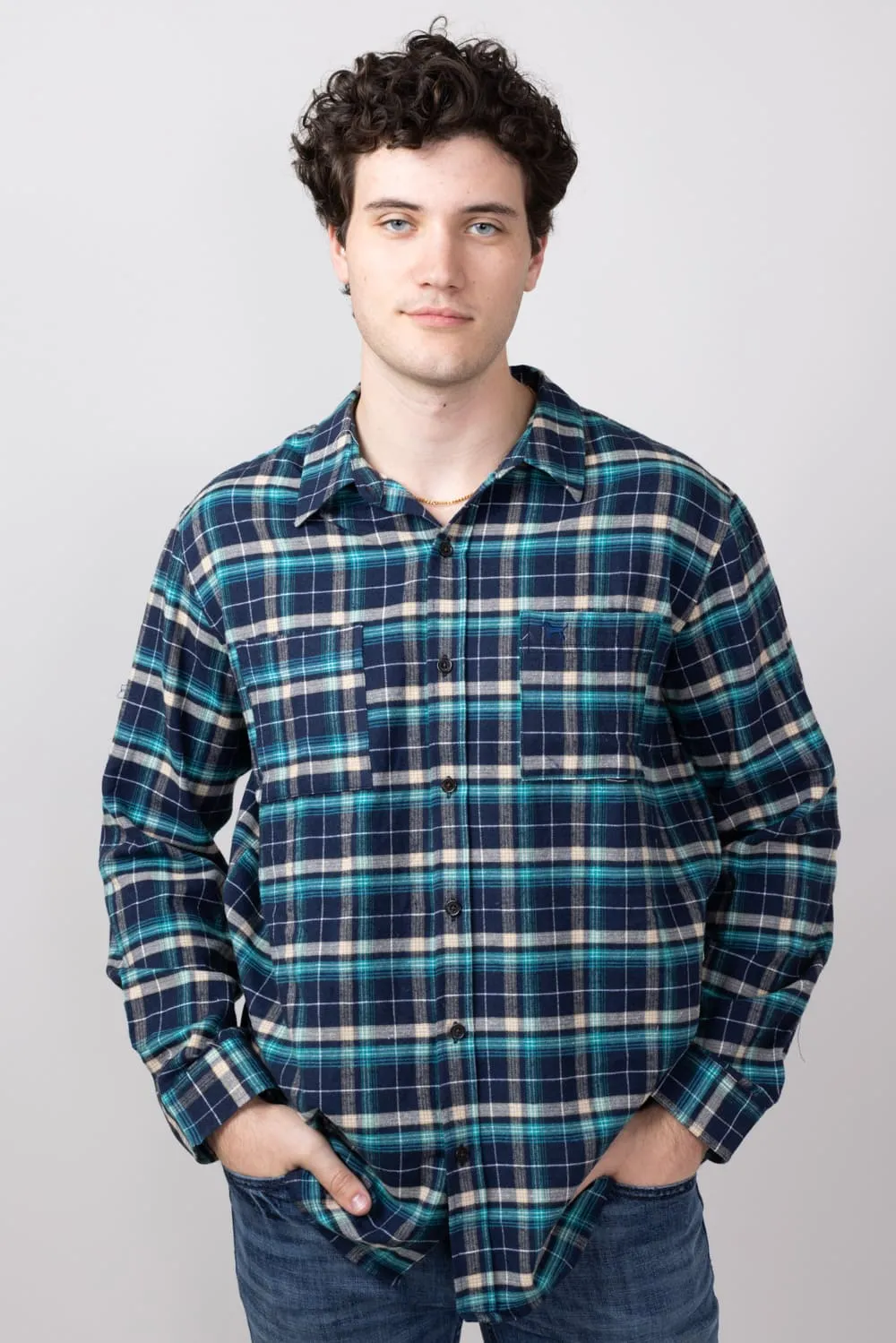 Simply Southern Plaid Button Up Shacket for Men in Teal Plaid | PP-0224-MN-SHKT-TEALPLD
