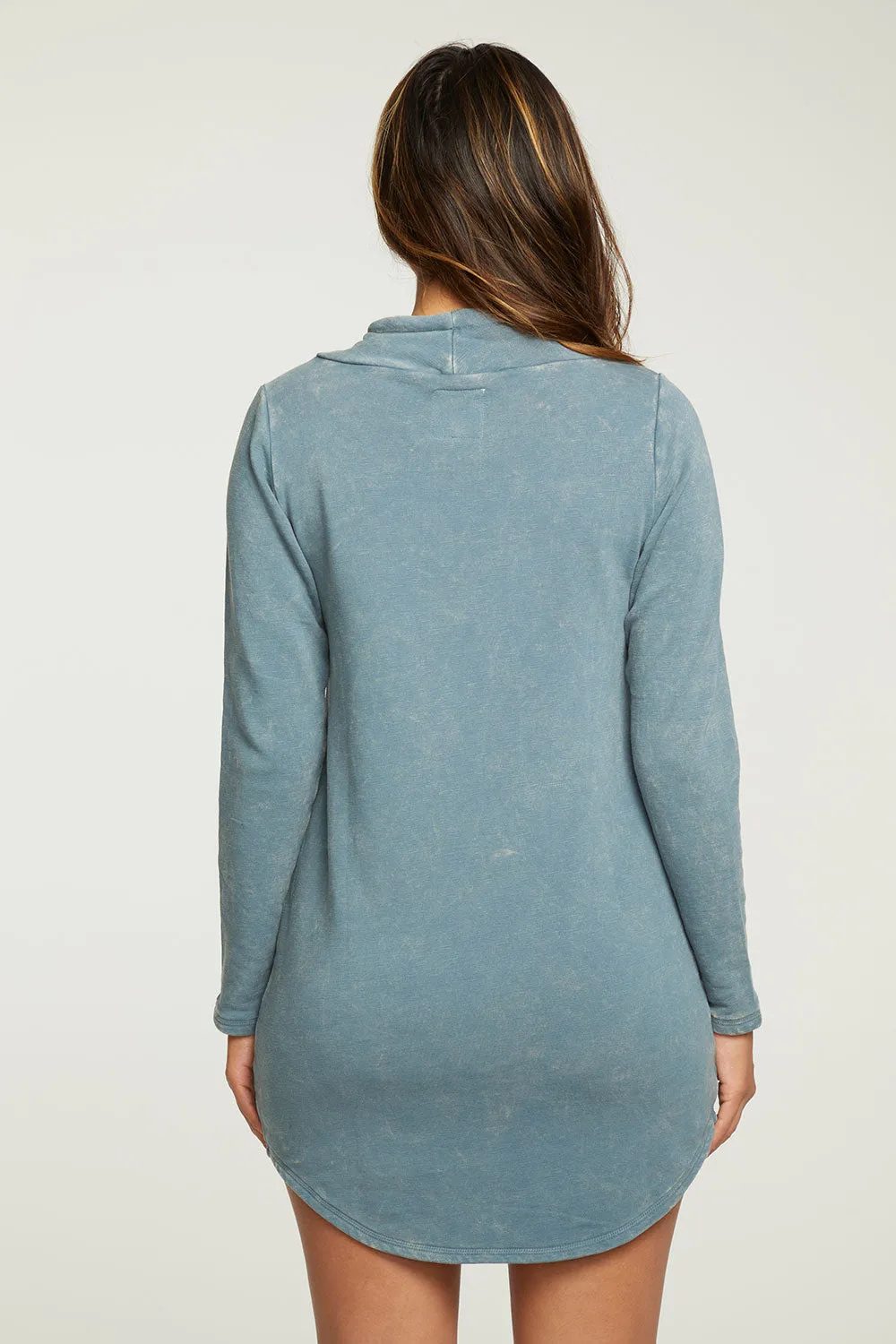 Slub French Terry Long Sleeve Funnel Neck Shirttail Dress