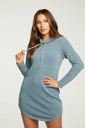 Slub French Terry Long Sleeve Funnel Neck Shirttail Dress