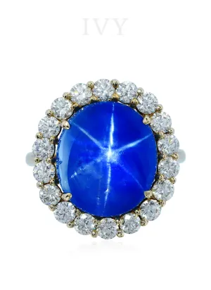 Star Blue Sapphire and Diamond Ring