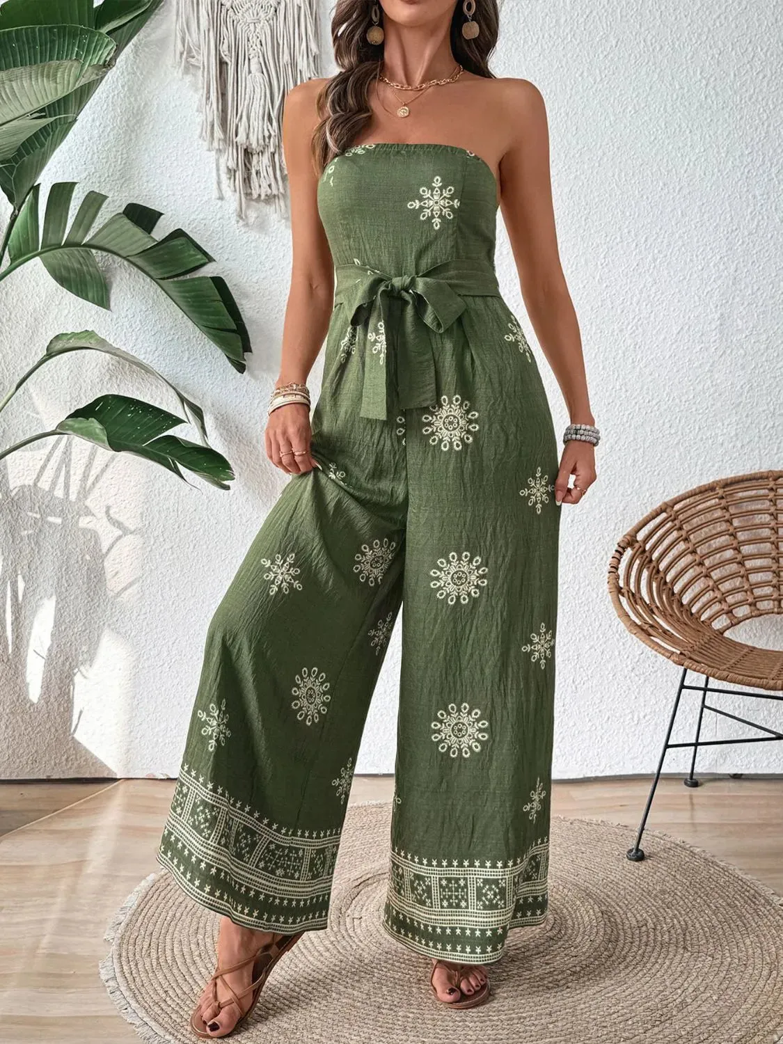 Starlit Stroll Tube Jumpsuit – Printed Wide-Leg Soft Luxe Fit
