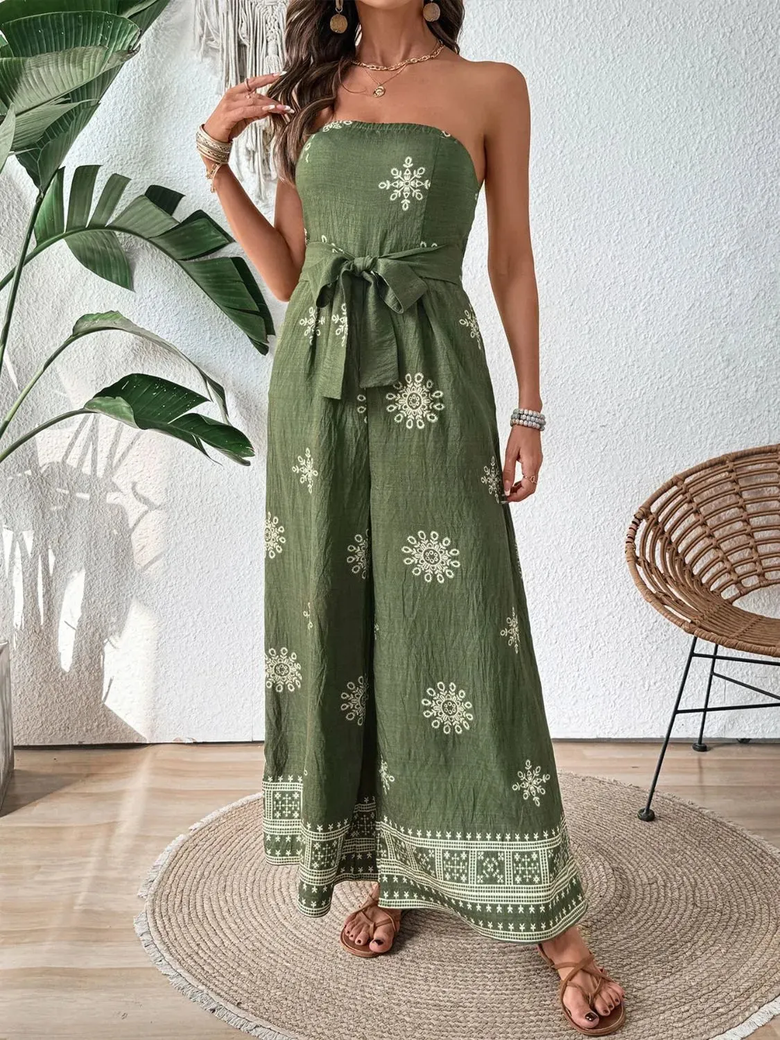 Starlit Stroll Tube Jumpsuit – Printed Wide-Leg Soft Luxe Fit