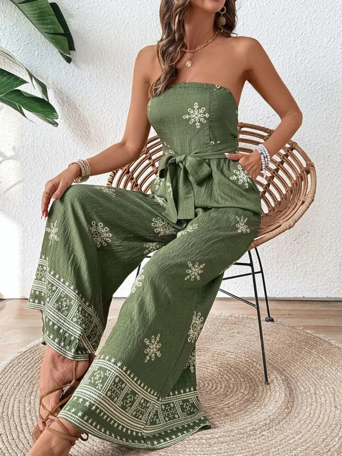 Starlit Stroll Tube Jumpsuit – Printed Wide-Leg Soft Luxe Fit