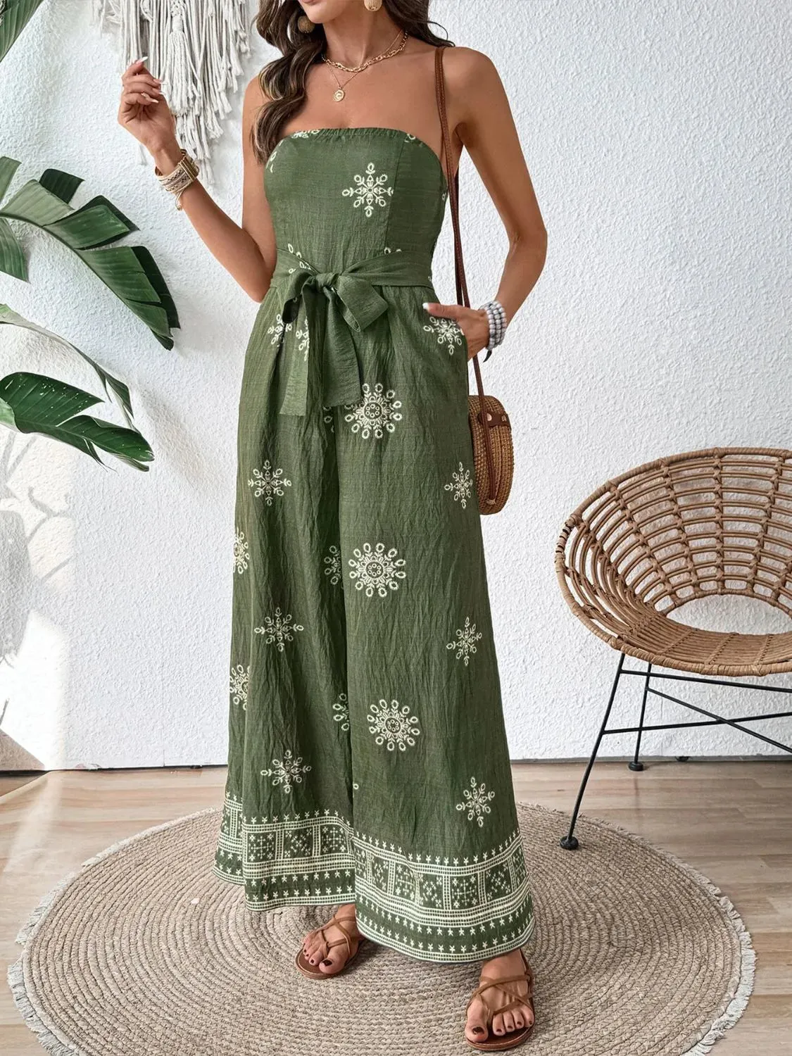 Starlit Stroll Tube Jumpsuit – Printed Wide-Leg Soft Luxe Fit