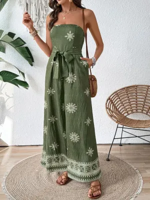 Starlit Stroll Tube Jumpsuit – Printed Wide-Leg Soft Luxe Fit