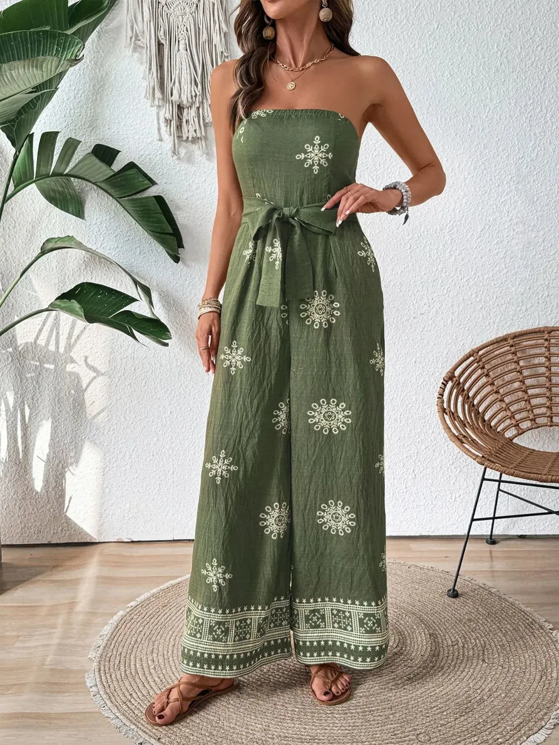 Starlit Stroll Tube Jumpsuit – Printed Wide-Leg Soft Luxe Fit