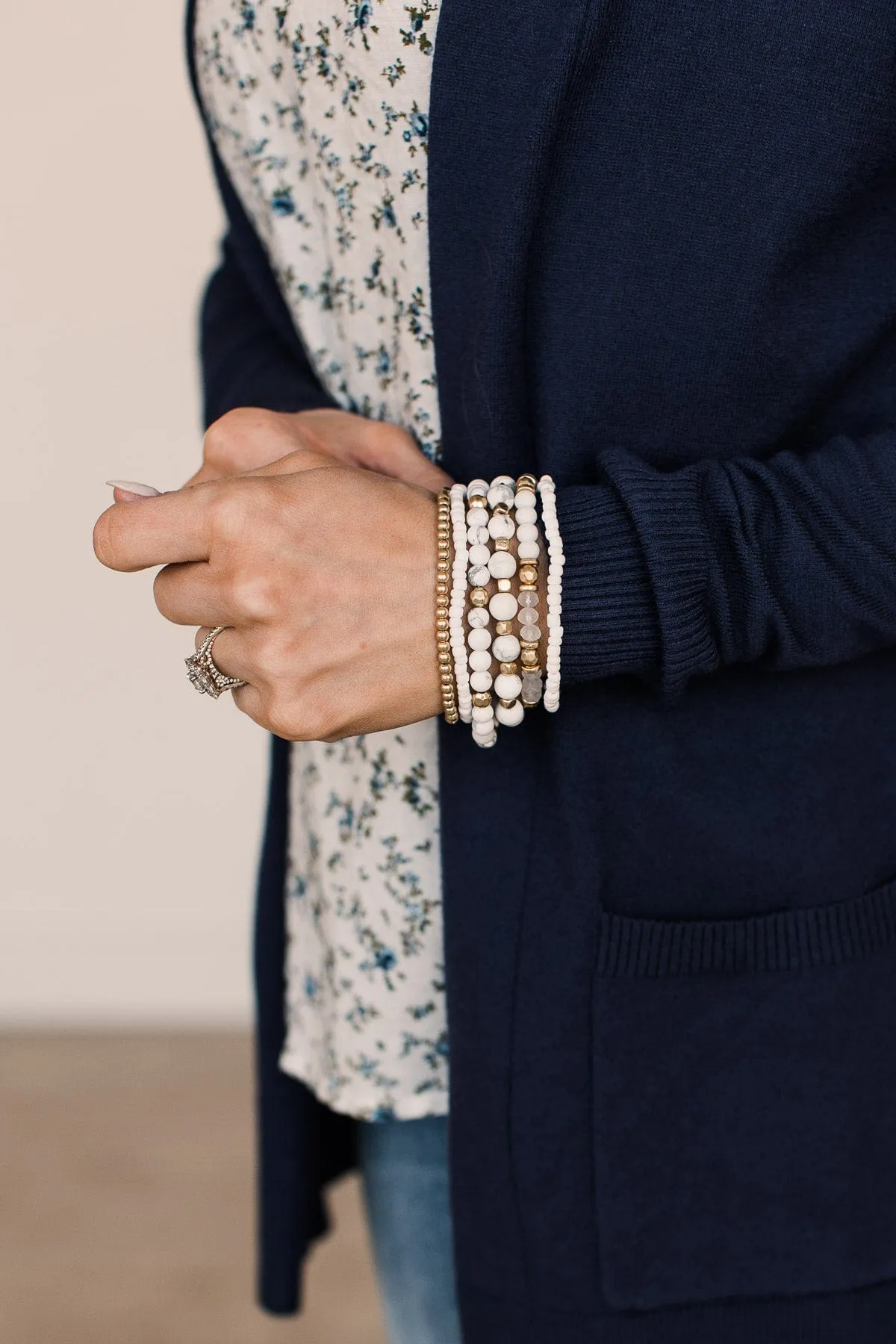 Staying Chic Beaded Bracelet Set- White
