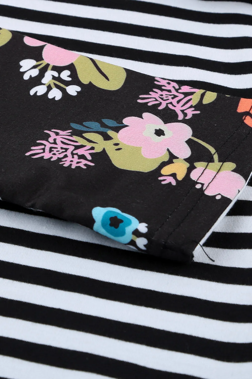 Striped Floral Print Long Sleeve Zipper Hoodie