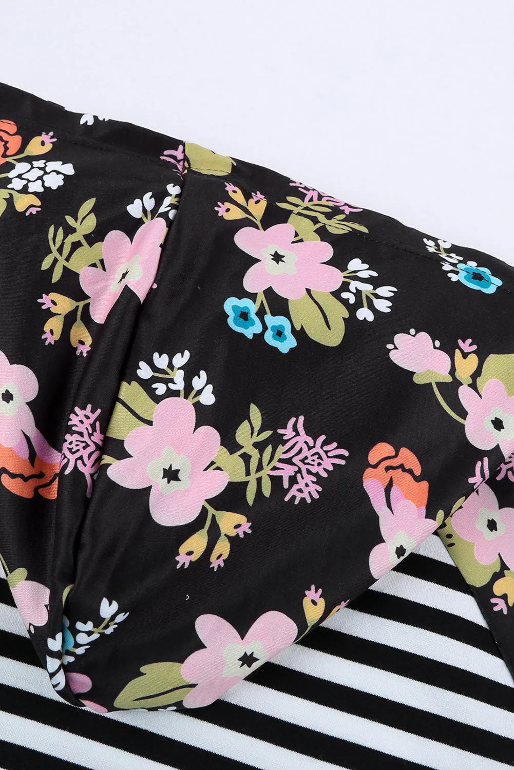 Striped Floral Print Long Sleeve Zipper Hoodie