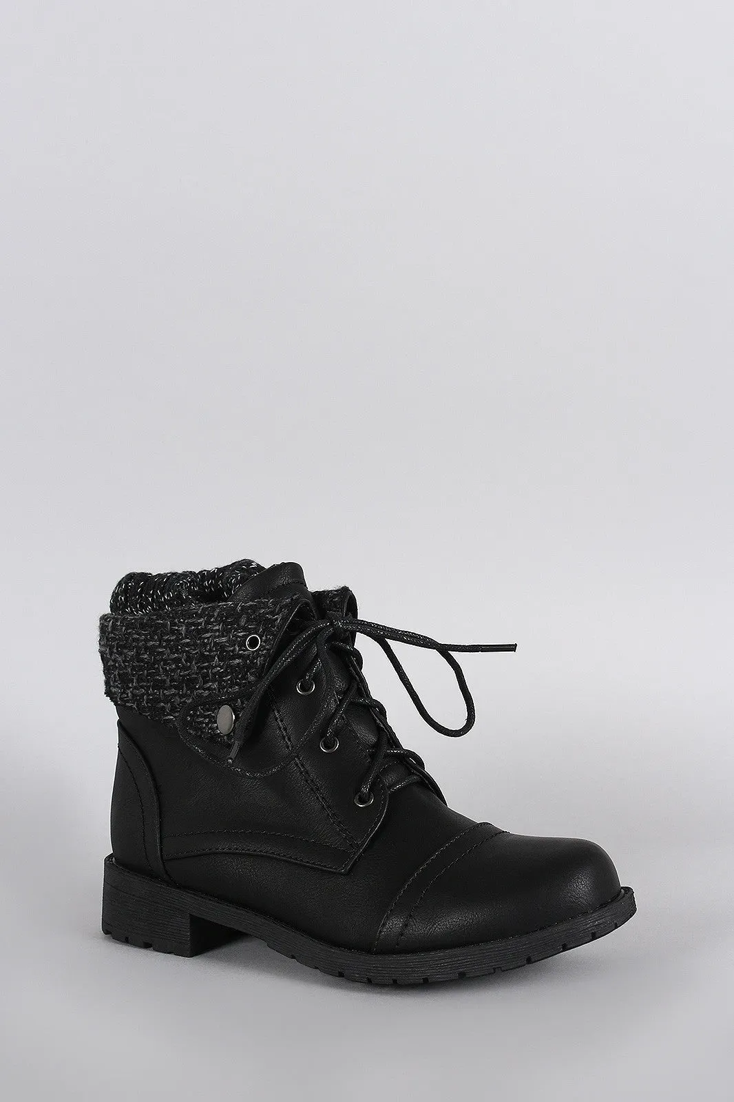Sweater Cuff Lace Up Combat Booties