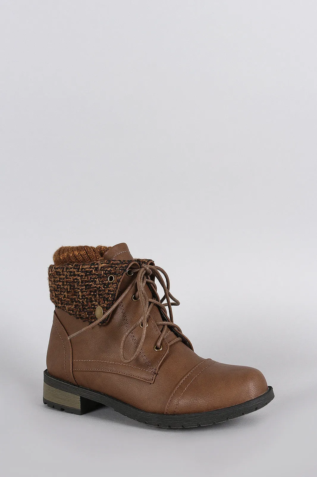 Sweater Cuff Lace Up Combat Booties
