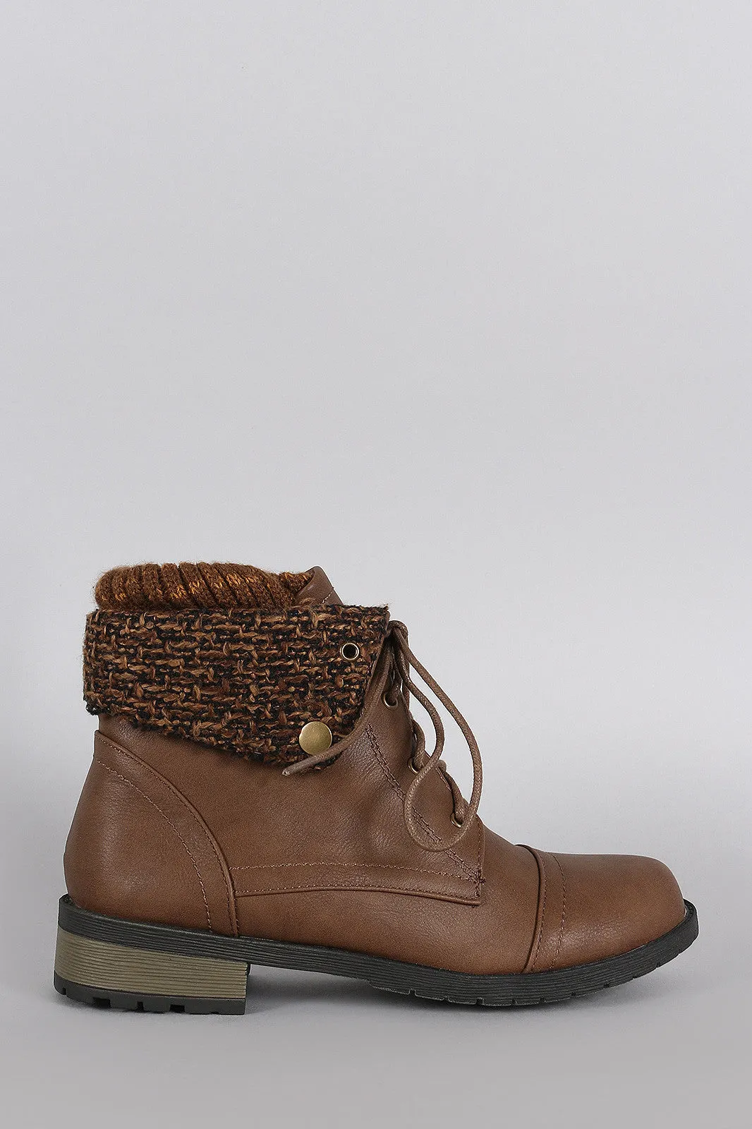Sweater Cuff Lace Up Combat Booties