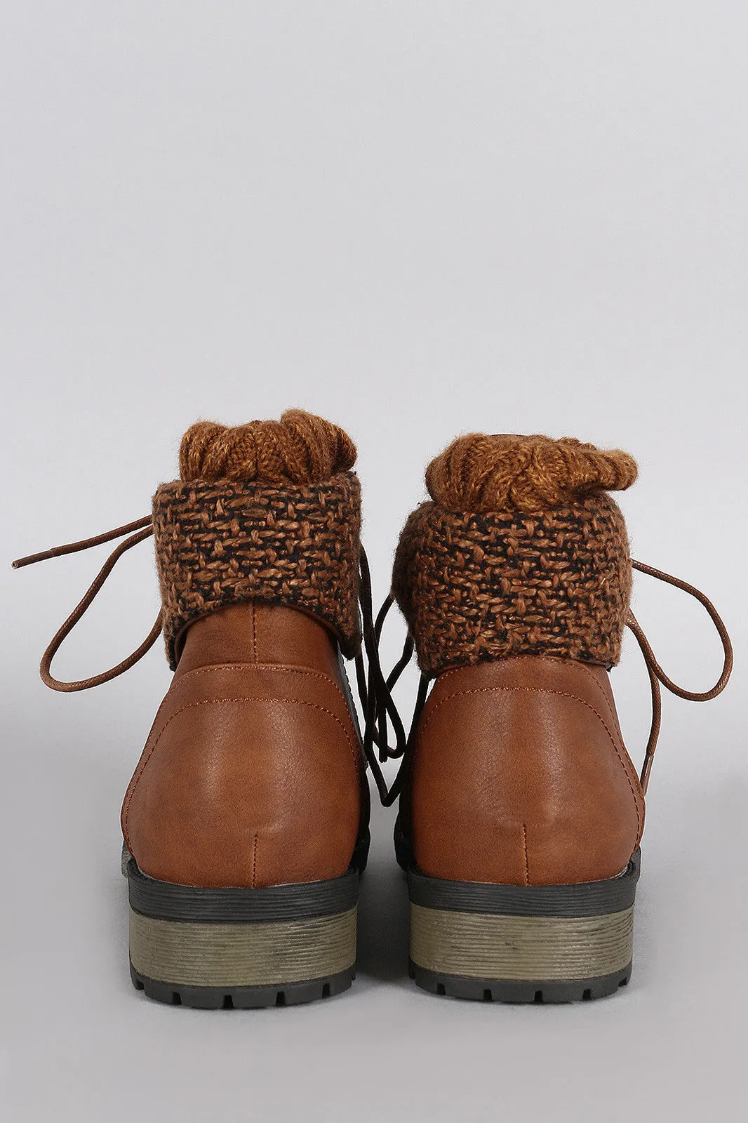 Sweater Cuff Lace Up Combat Booties