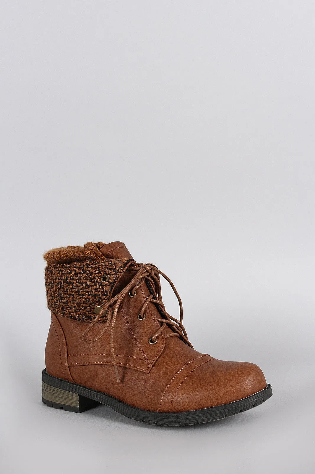 Sweater Cuff Lace Up Combat Booties